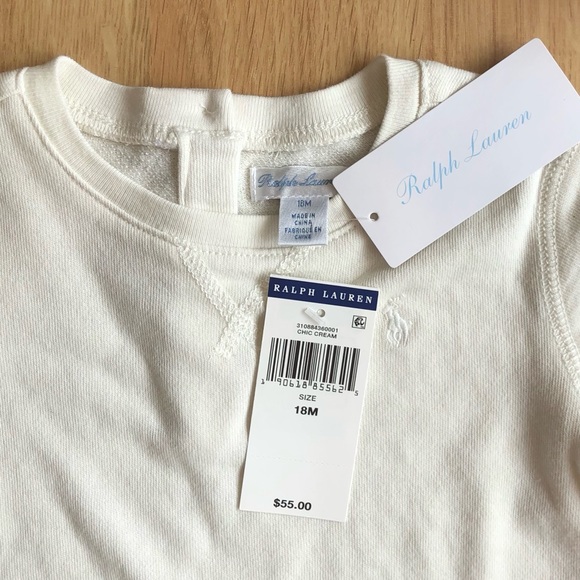 NWT Ralph Lauren Baby Girl Top, Off-White Cream Long Sleeve with Flutter Bottom - Picture 3 of 5